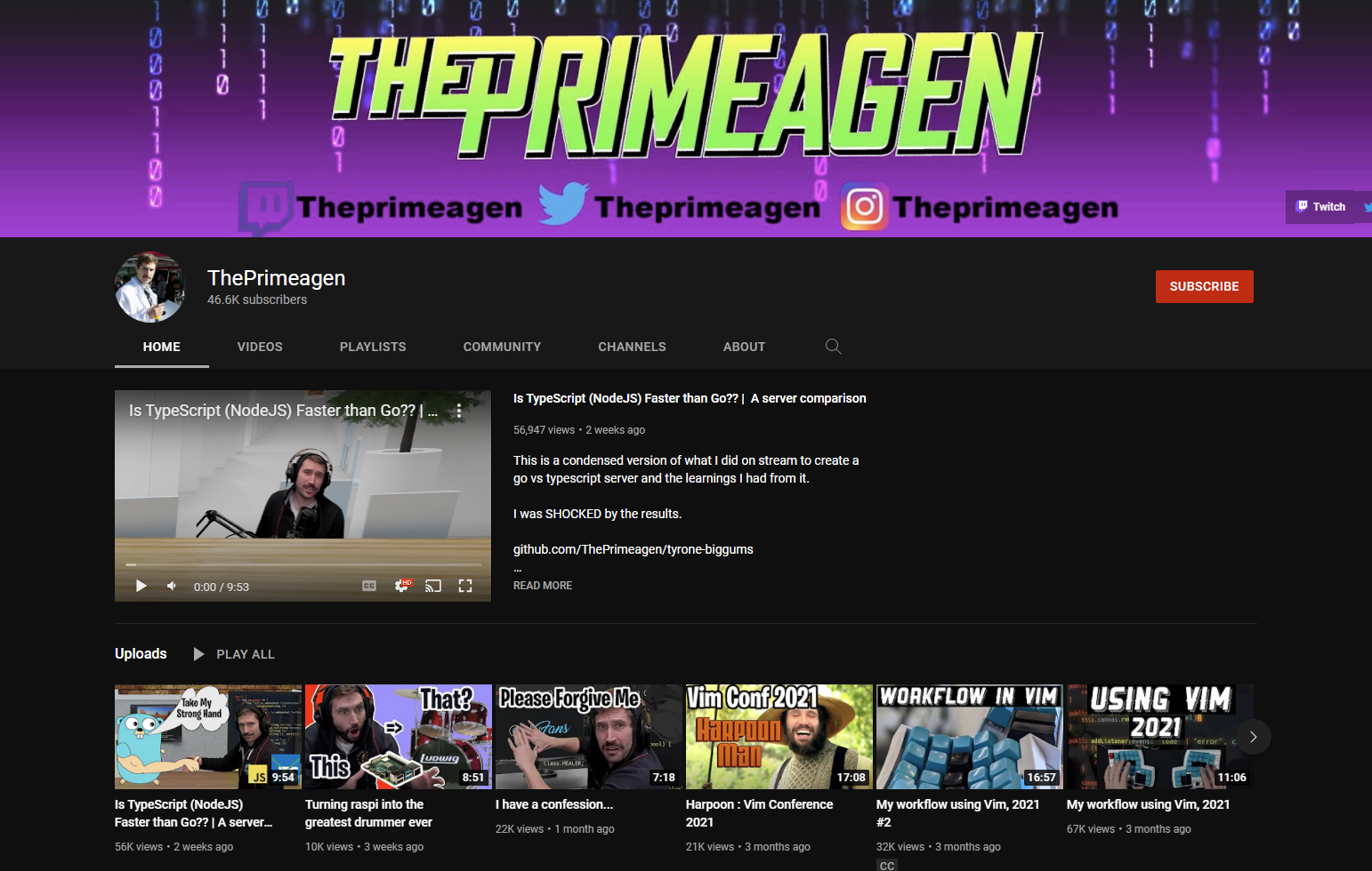 ThePrimeagen Youtube channel