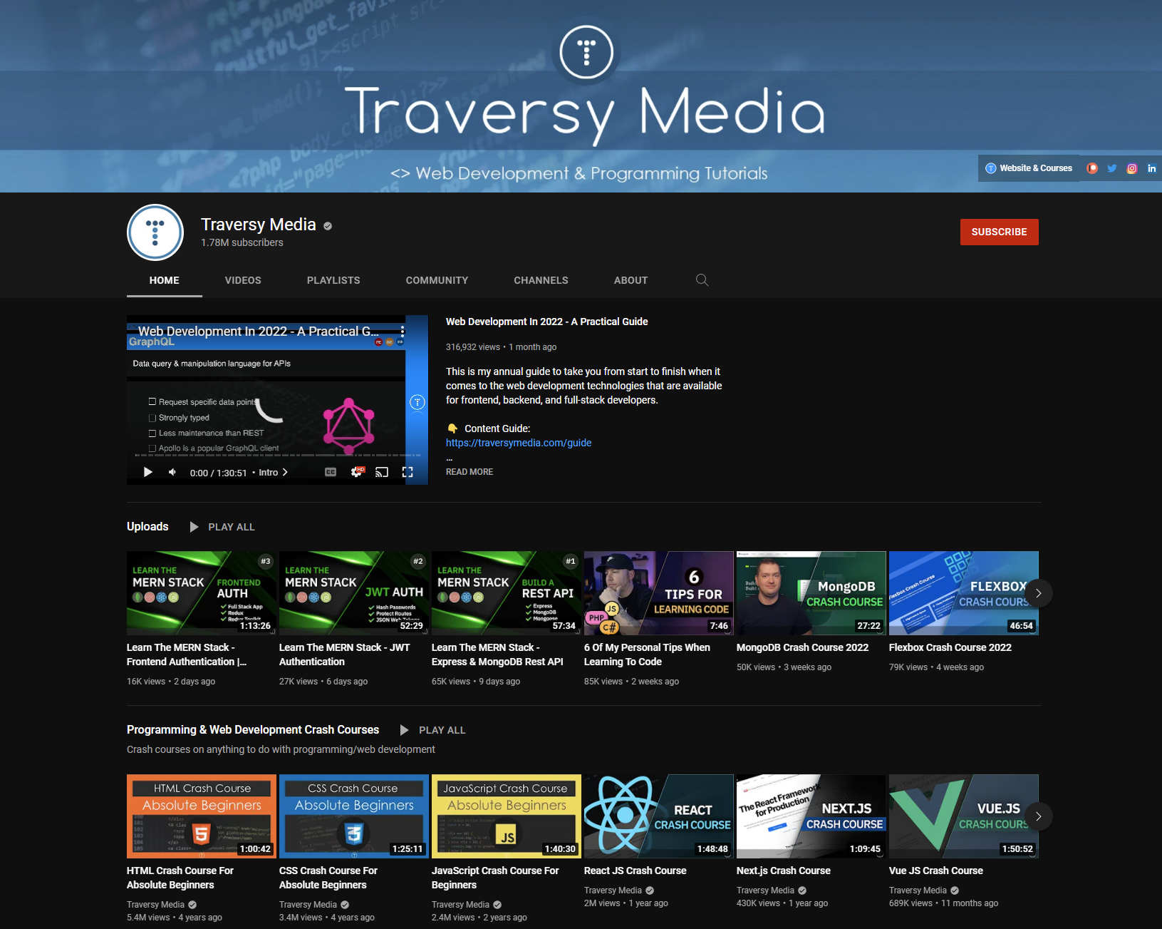 Traversy Media Youtube channel