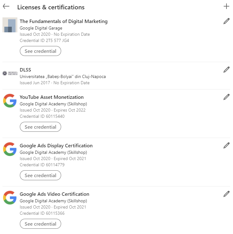 Linkedin licenses & certifications section